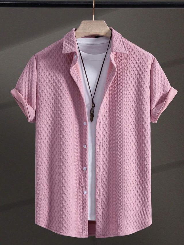 pink textured short sleeve casual summer shirt