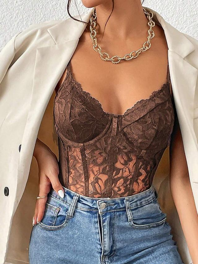 brown lace corset top with structured boning