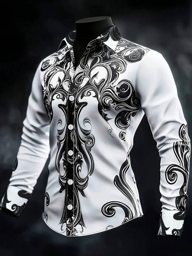 men's vintage geometric print long sleeve button-down shirt