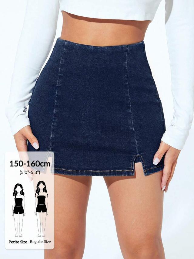 high waist side split denim skort