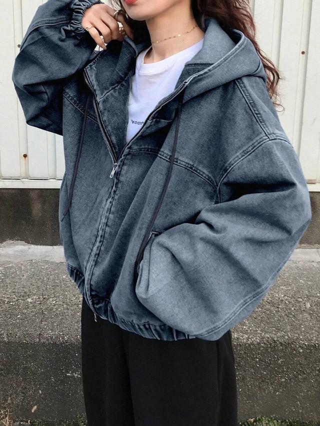 oversized acid wash denim hooded jacket