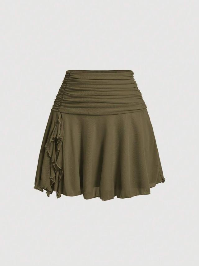 shein mod solid draped ruched summer green skirt
