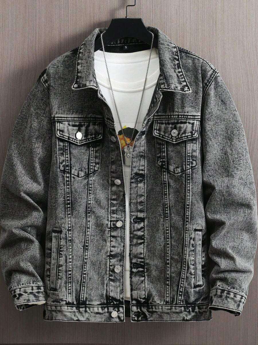 washed black and gray denim street style jacket