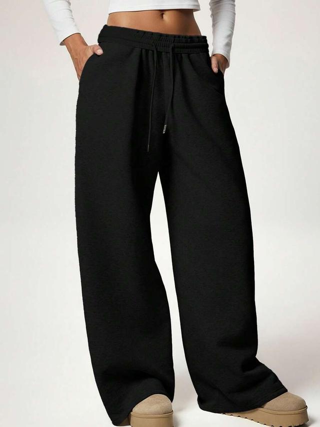 solid black casual wide leg sweatpants