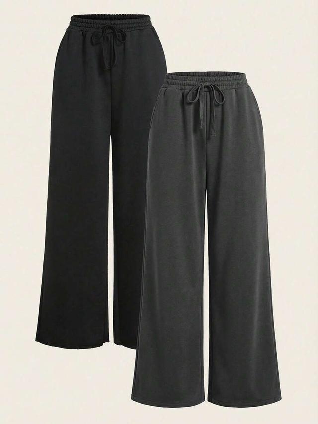 dark grey casual solid color wide leg sweatpants