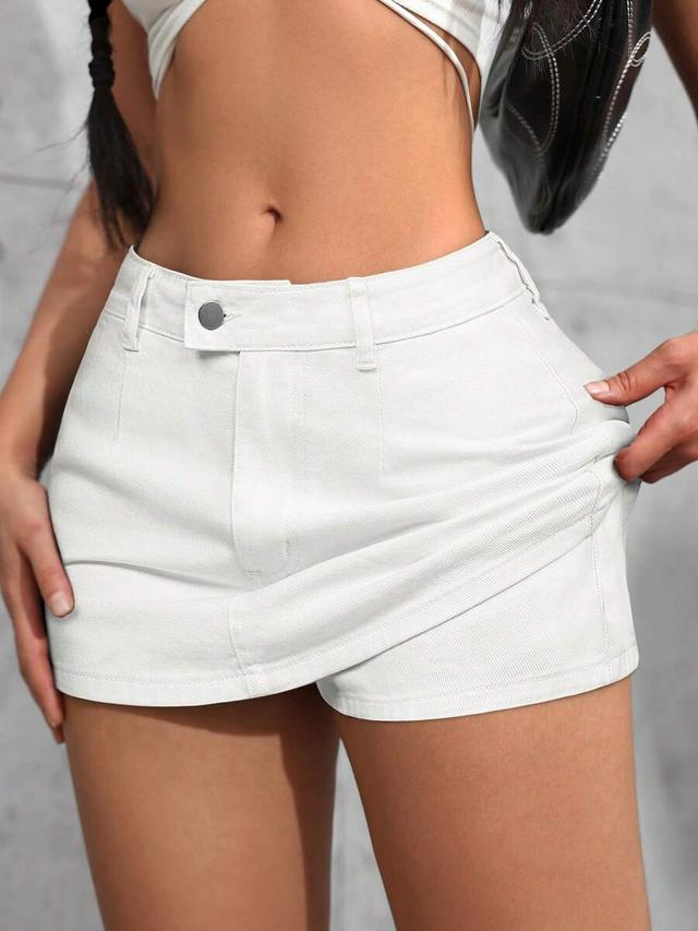 white denim mini skirt with wrap detail