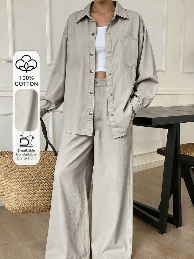 khaki cotton casual business shirt and trousers set