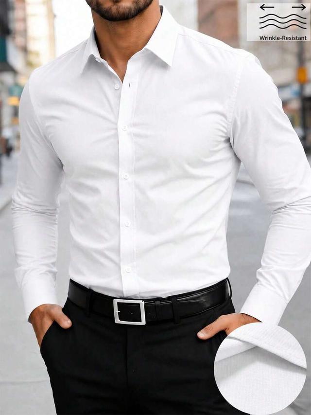 white wrinkle-resistant business casual long sleeve shirt