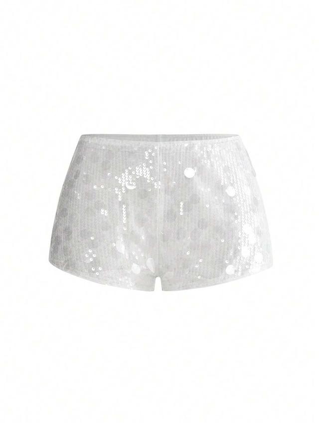white sequin embellished super short mini skirt