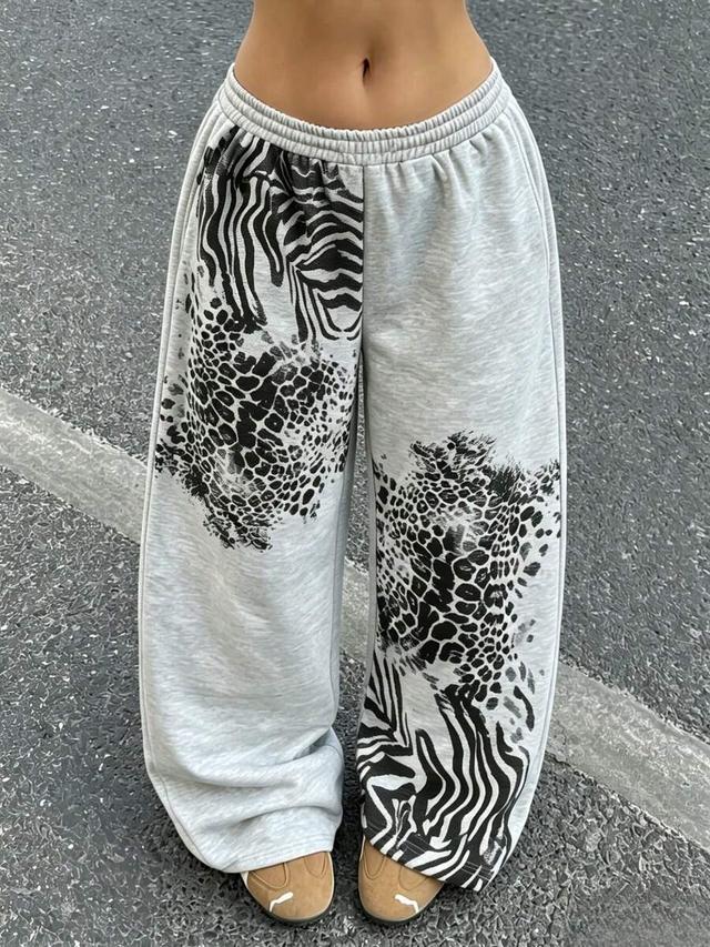 grey print women's y2k animal print wide leg lounge sweatpants