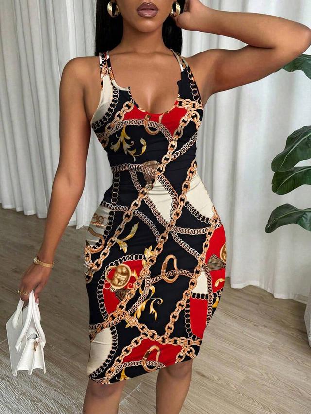 eryvara women tie-dye print notched v-neck bodycon mini dress