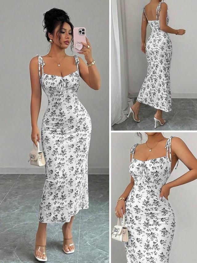 white floral print midi dress with tie straps