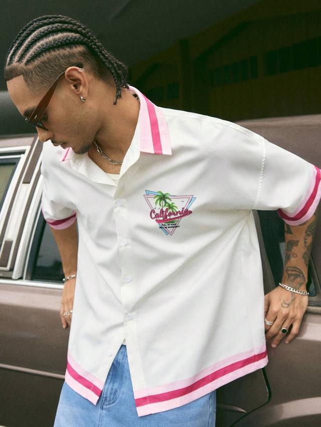 axepeak digital print oversized woven short sleeve shirt
