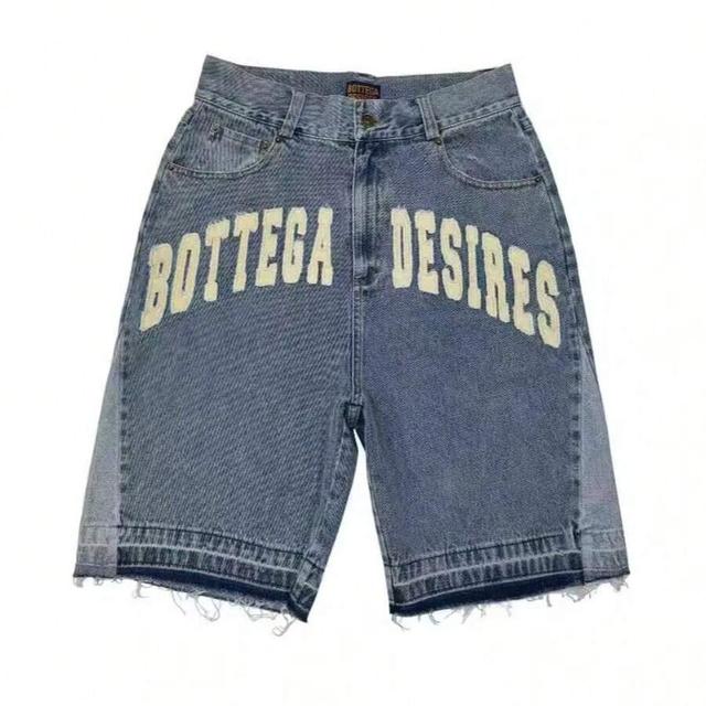 gothic cross embroidered denim shorts