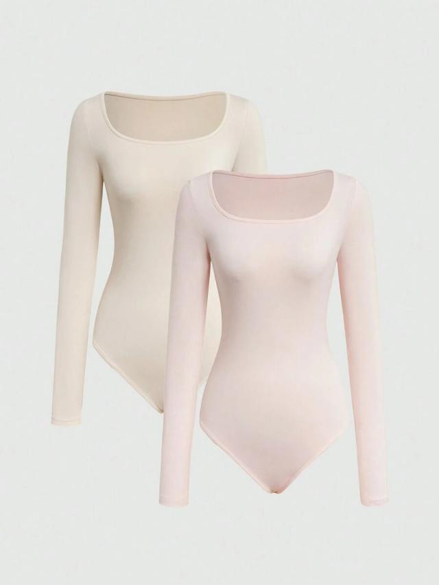 cream square neck long sleeve bodysuit