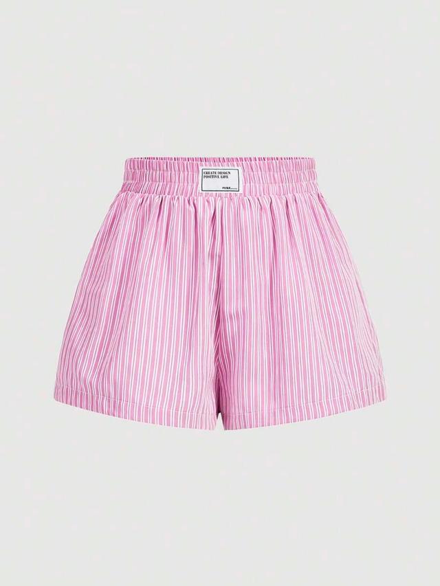 pink stripes and white striped elastic waist shorts