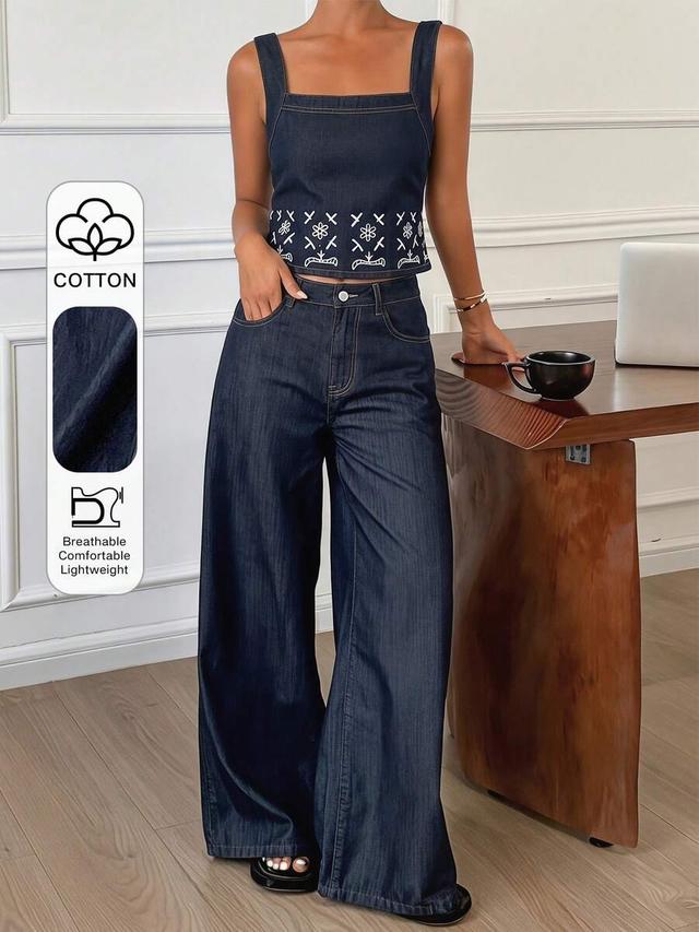 dark wash denim wide leg coord set