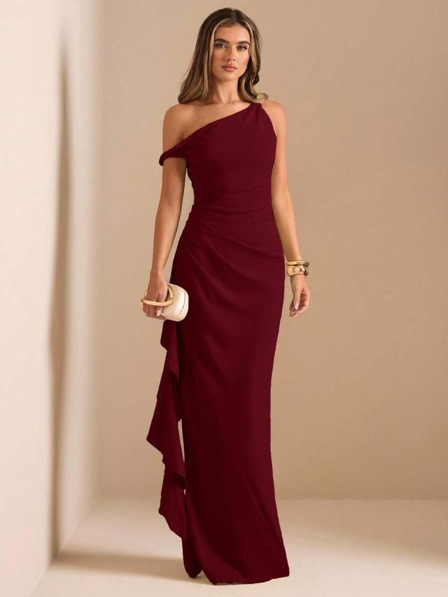 burgundy knitted asymmetrical sleeveless mermaid maxi dress
