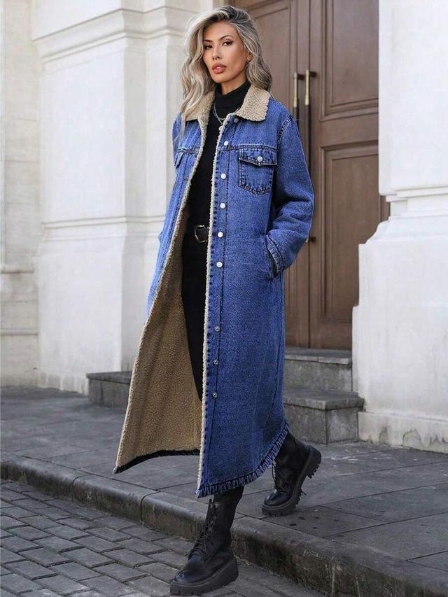 long denim coat with fleece lining