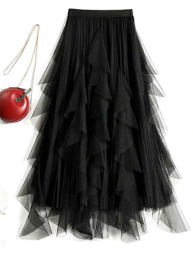asymmetrical layered ruffle tulle cake skirt
