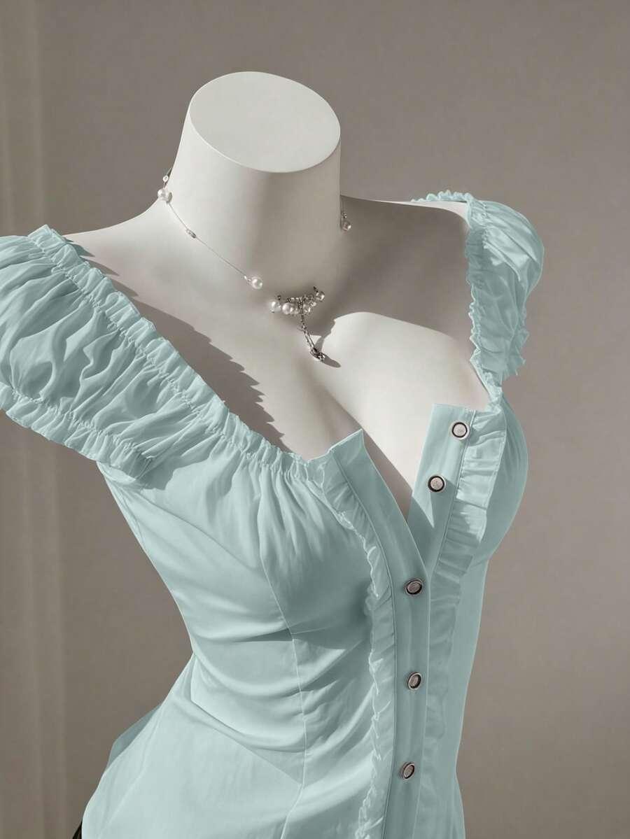 minimalist sweet fresh ruffled off-shoulder petal sleeve blouse
