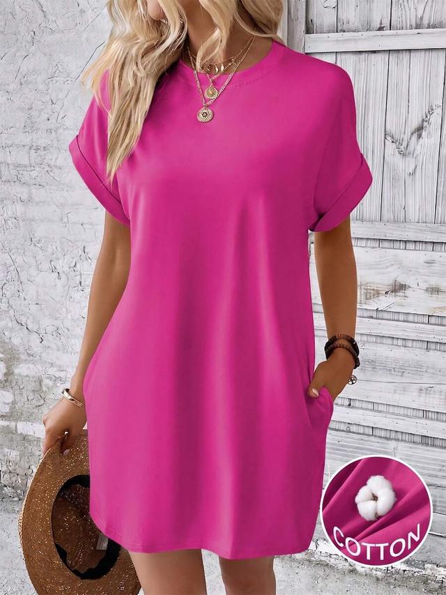 casual solid color short cotton dress