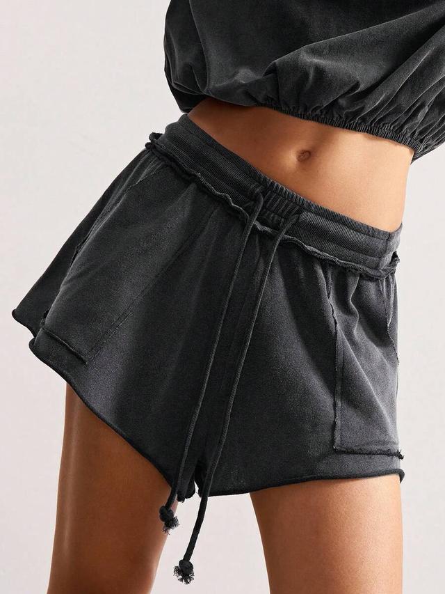 bohemela black drawstring waist casual sporty knit shorts