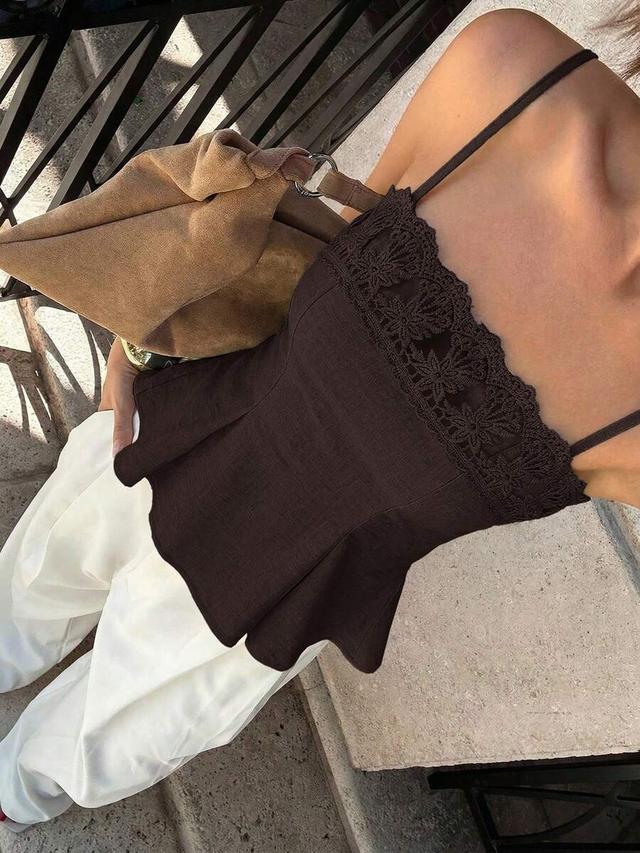 dark brown linen camisole with lace trim