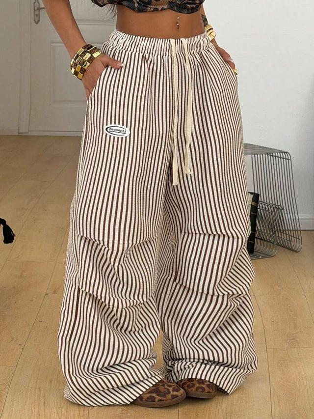 brown striped minimalist wide leg casual sweatpants