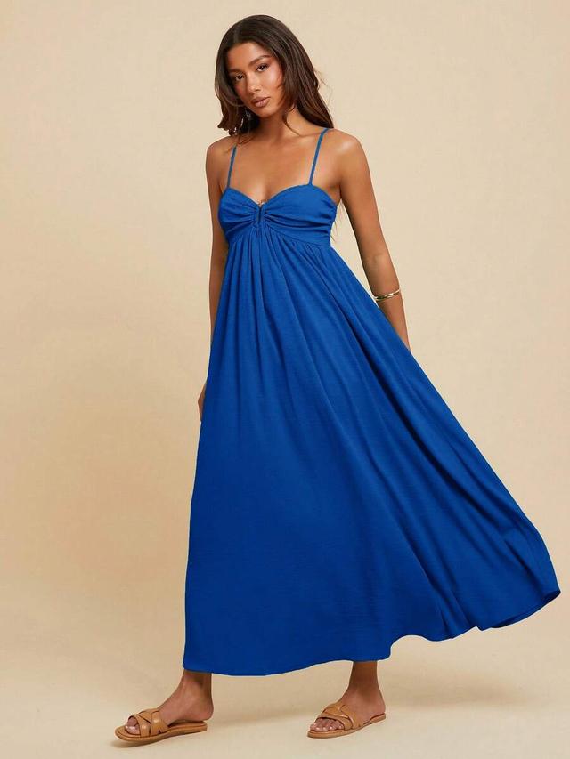 royal blue spaghetti strap gathered maxi dress
