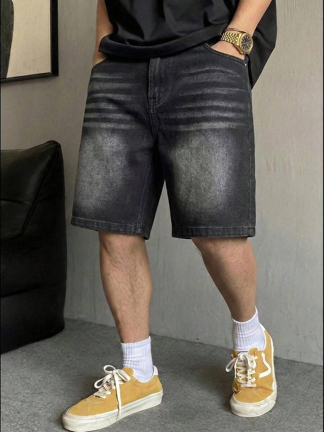 men's summer casual non-stretch black denim shorts
