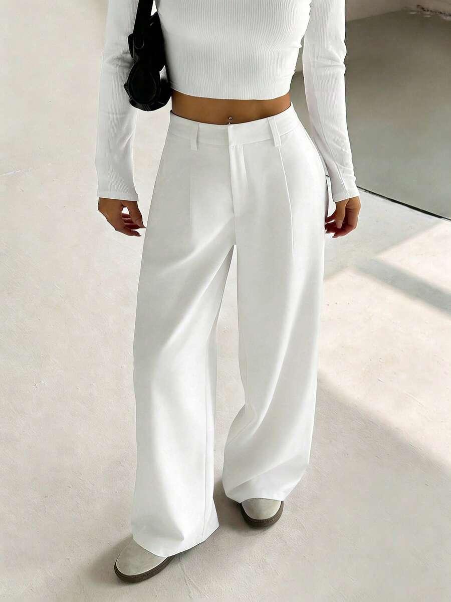 white high-waisted tailored wide leg trousers