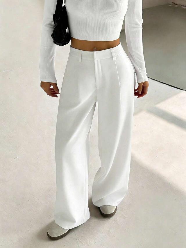 white high-waisted tailored wide leg trousers