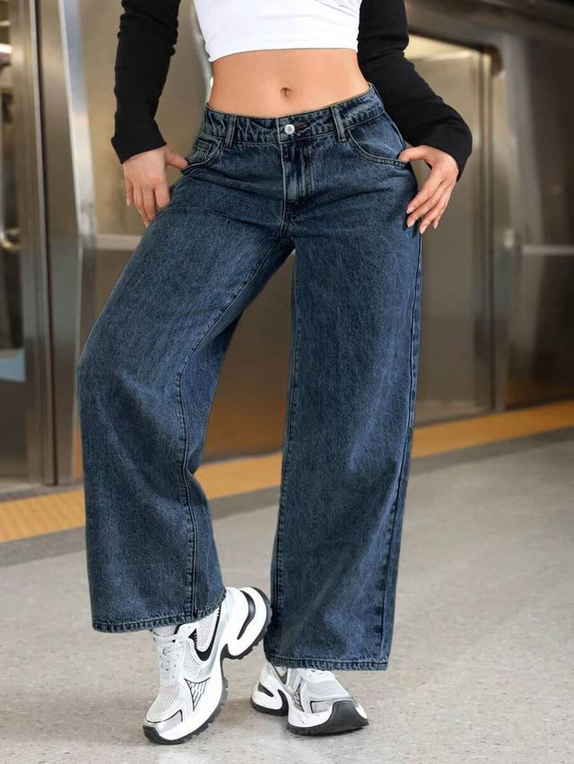 dark wash wide leg denim jeans