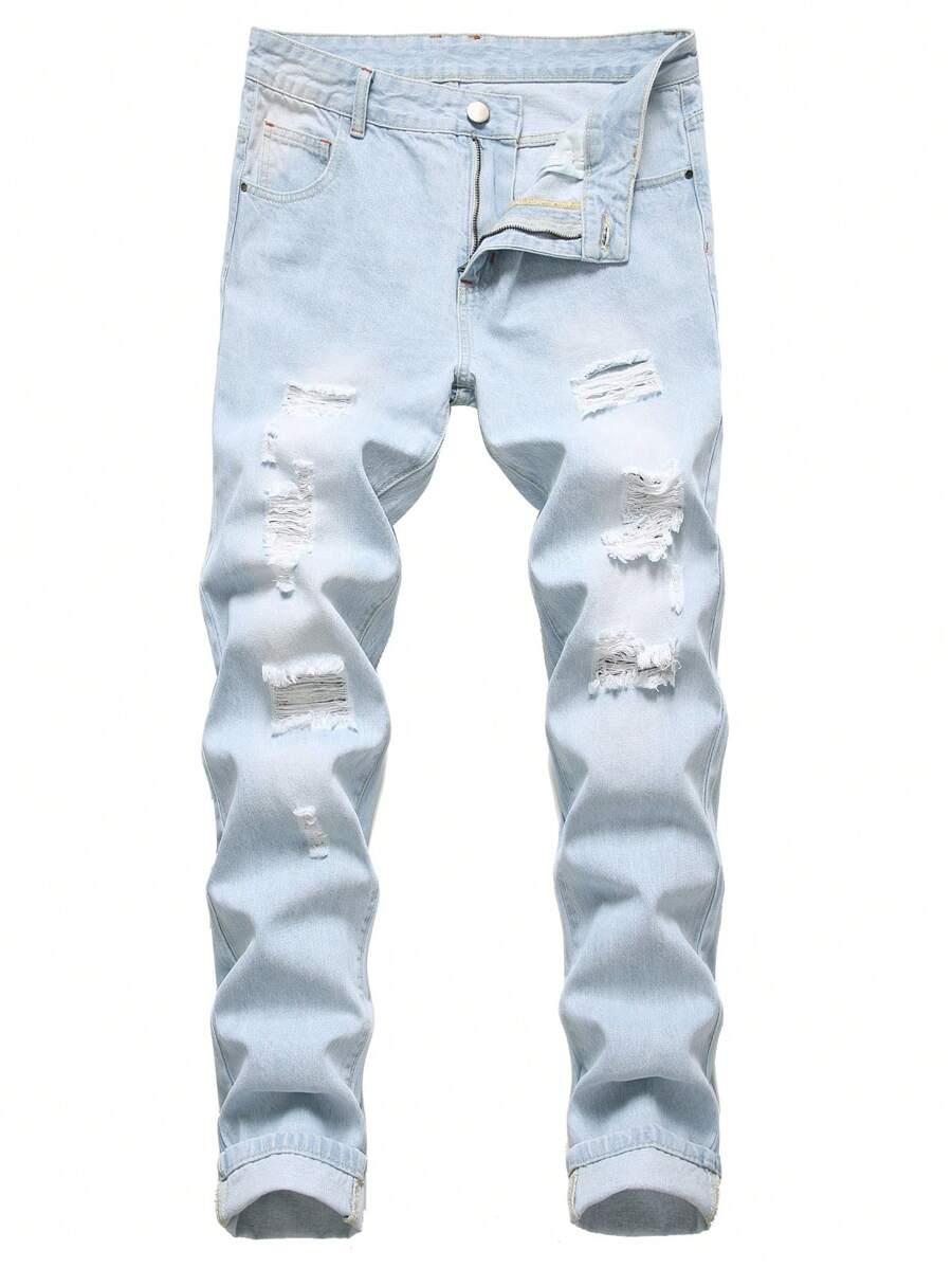 light blue slim fit distressed denim jeans