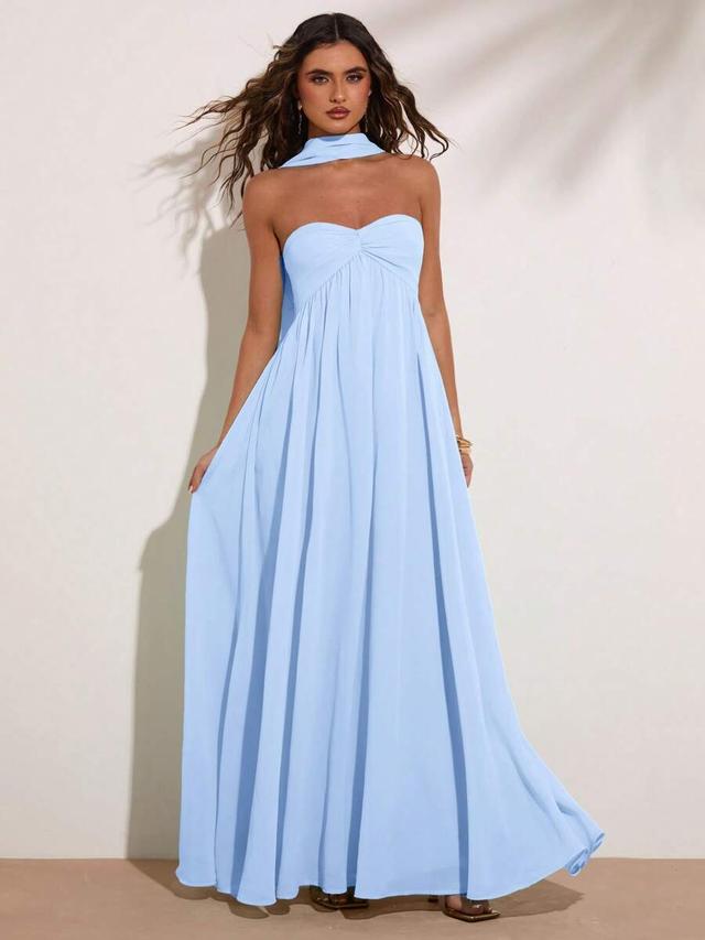 light blue chiffon strapless maxi dress