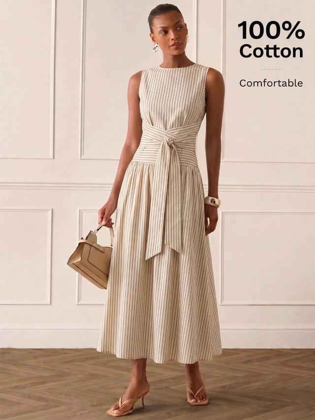 lilora women's elegant sleeveless long striped beige dress
