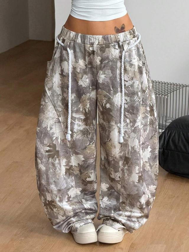 vintage tree branch print relaxed jogger pants