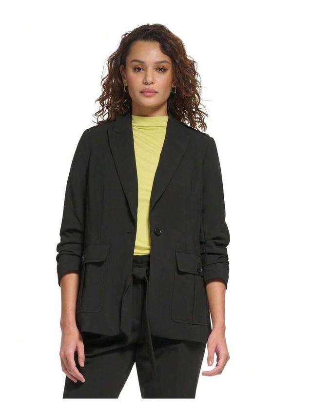 calvin klein women's one-button ruched-sleeve jacket