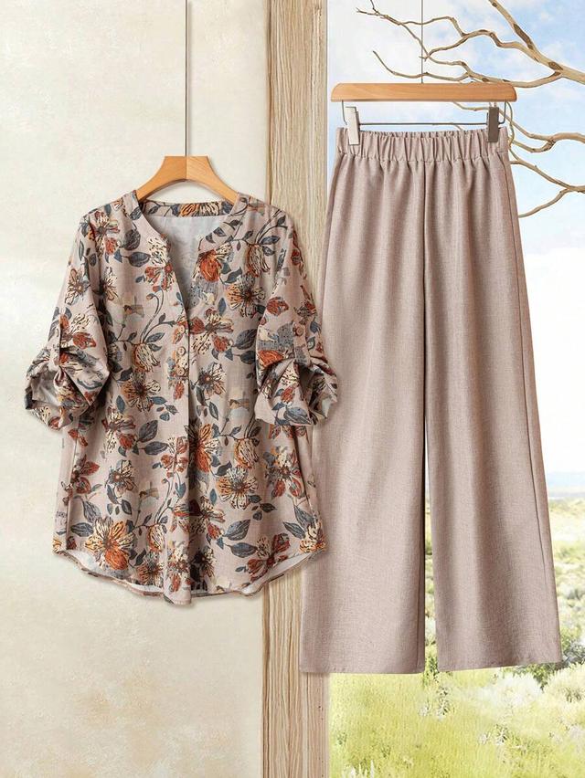 beige wide leg casual trousers
