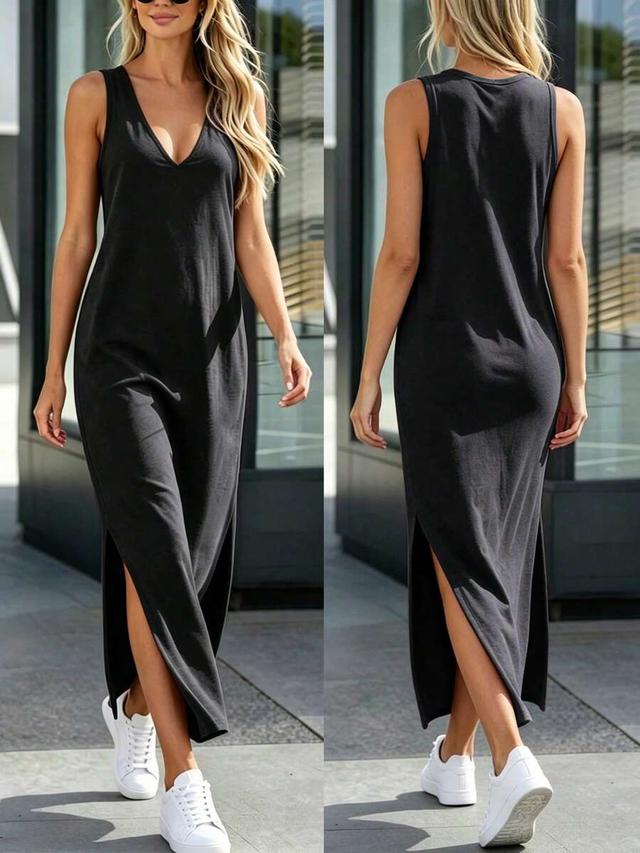 black sleeveless cotton jersey maxi dress