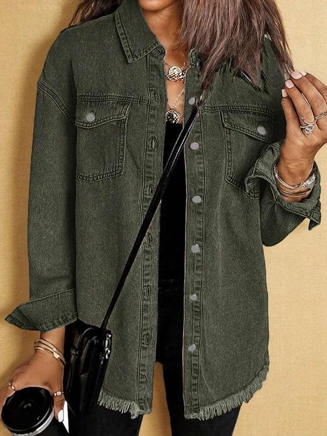 olive green denim button down shirt jacket