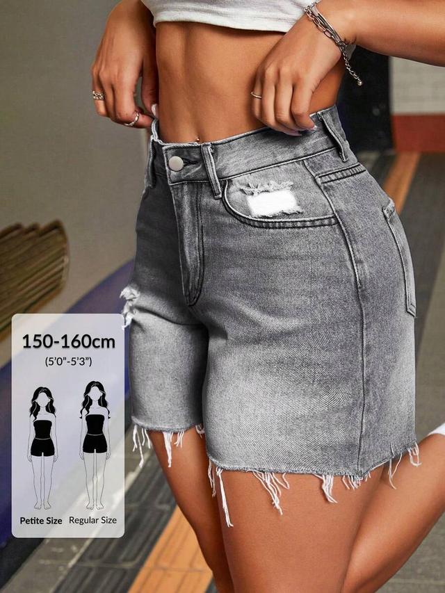 grey distressed denim high waisted shorts