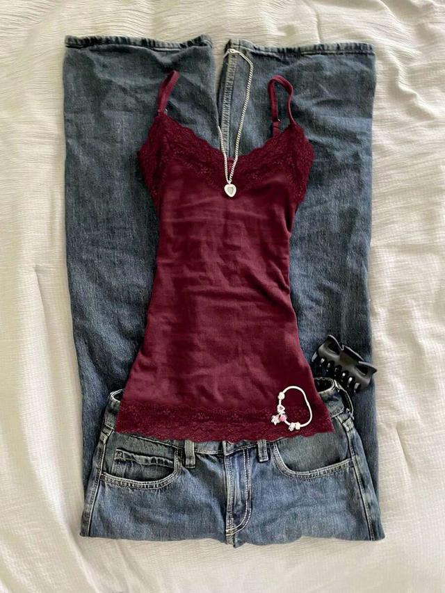 islasuriya burgundy lace patchwork fitted camisole