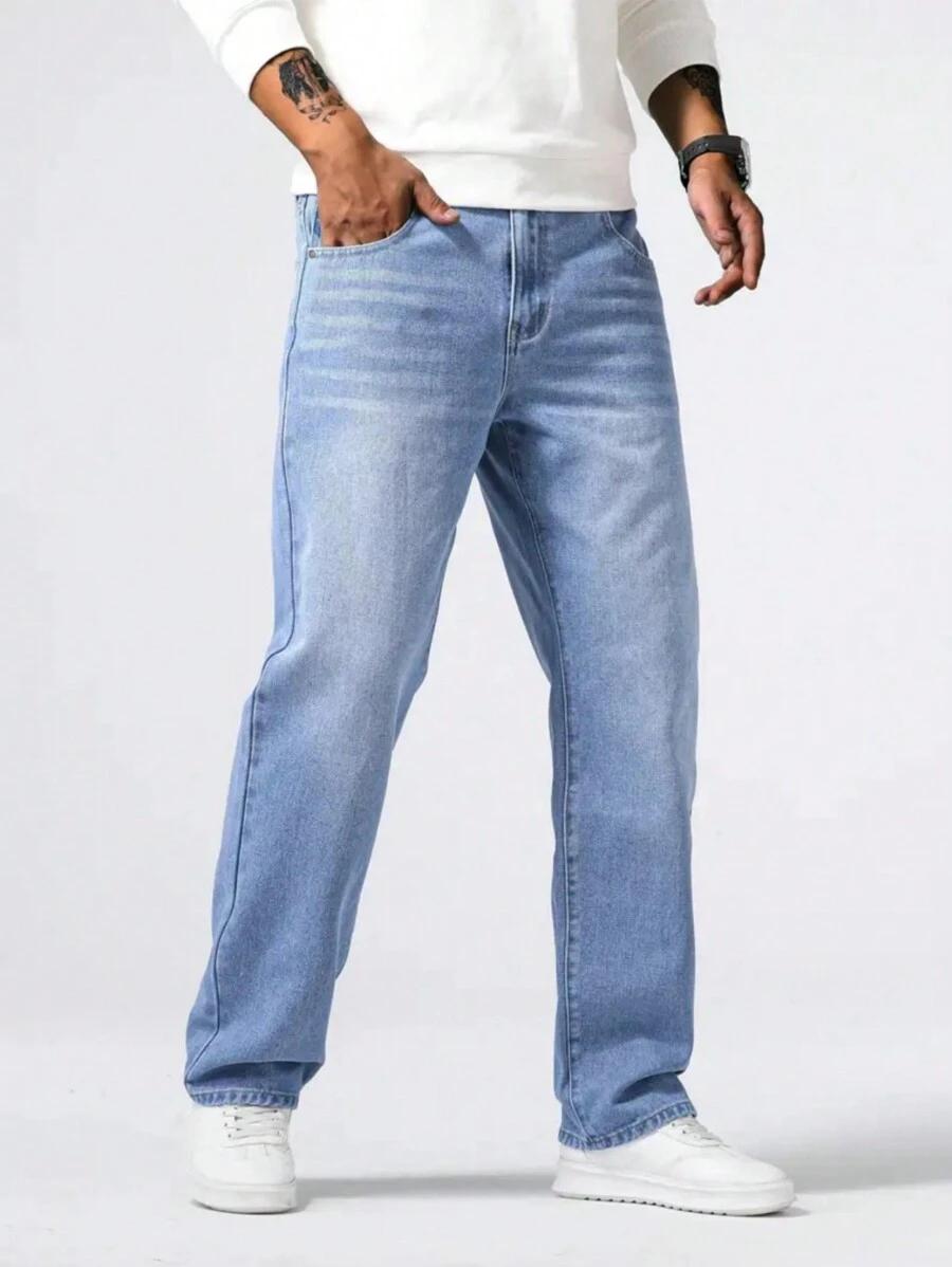 light blue casual straight leg denim jeans