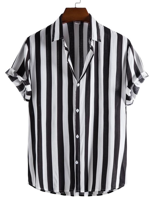black and white vertical striped button up shirt