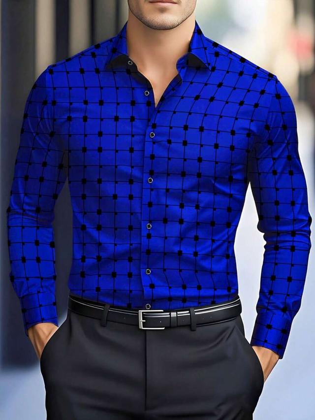men's blue and black plaid long sleeve dress shirt