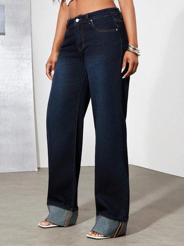 denimoi low rise straight leg cuffed jeans
