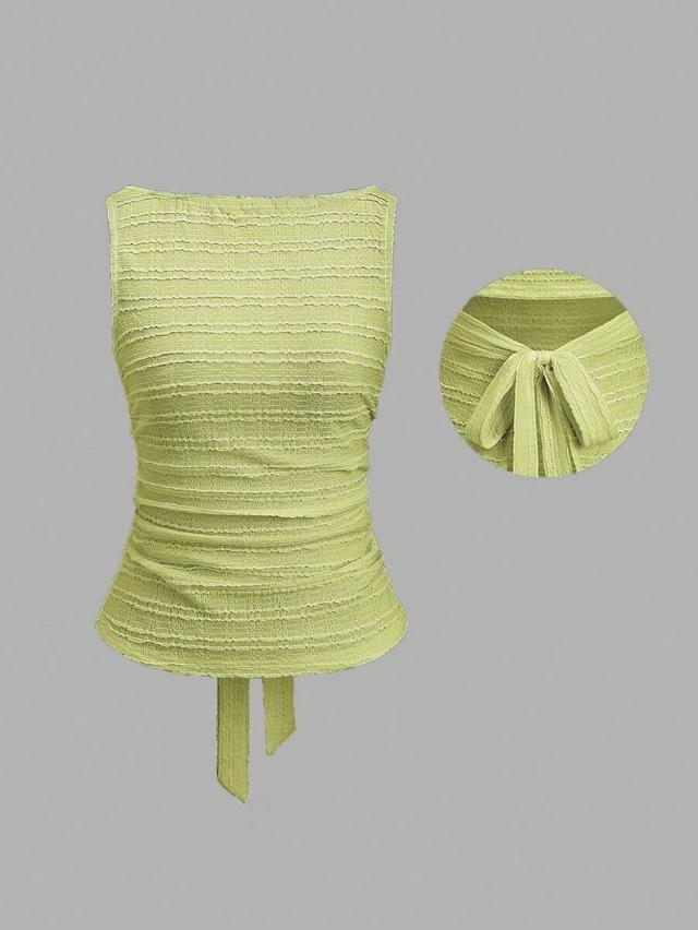 sweetra women's solid color round neck backless twist ruched tank