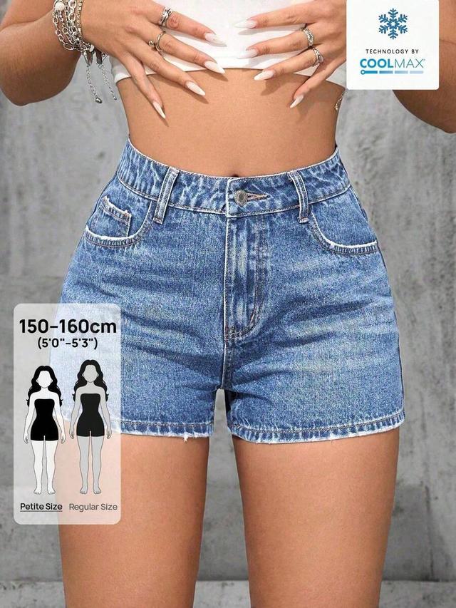 high waisted medium wash denim shorts